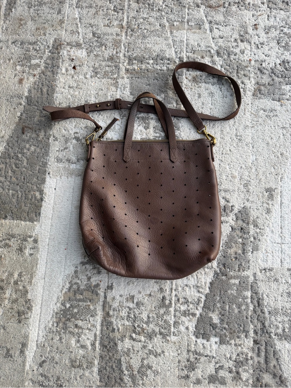 Brown Madewell mini Transport Perforated Leather Crossbody Tote